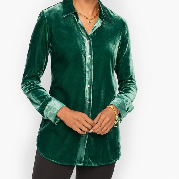 Talbots Plus Size Green Velvet Button Front Tunic Size 2X - Picture 1 of 6